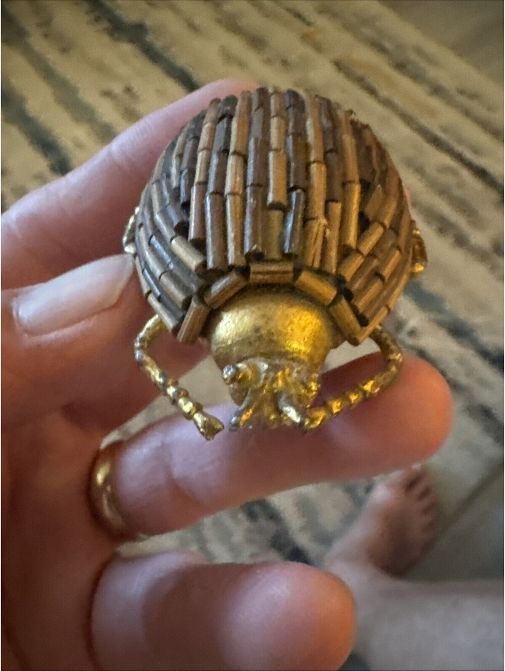 Vintage Brass And Bamboo Beetle